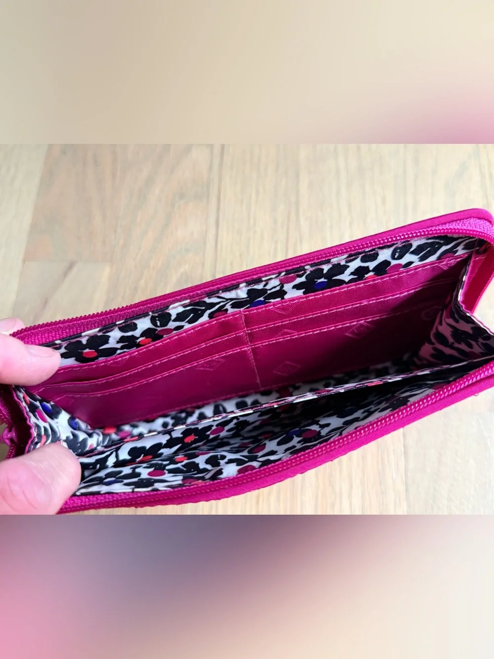 Vera Bradley Hot Pink Quilted RFID Zip Around Wristlet Wallet
